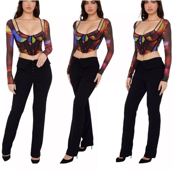 HOUSE of CB AVA BLACK FOLD FRONT TROUSERS SIZE L - Picture 1 of 11